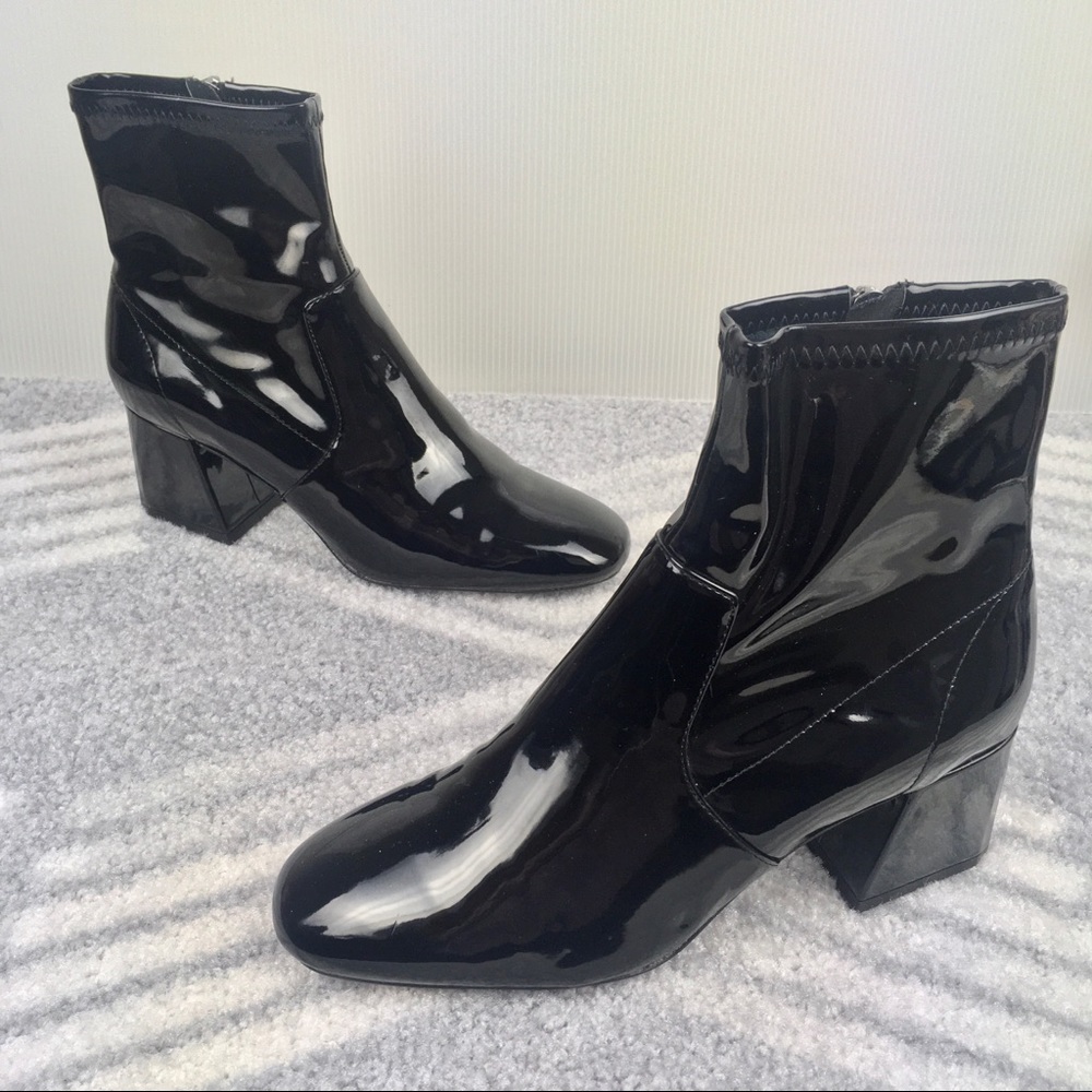 🏷 BERSHKA PVC Wet Look Dominatrix Goth Block Heel Mod Ankle Boots